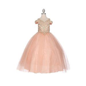 CINDERELLA COUTURE Elegant Gold Coiled Ball Gown Dress Multi Sizes Blush 8028X